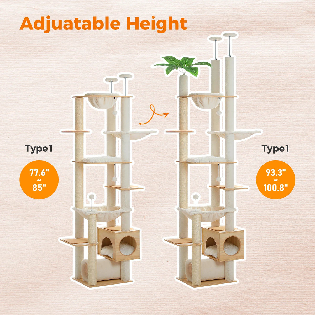 Neko Mori – Arbre à chat sol-plafond 237 à 256 cm – Modèle B beige