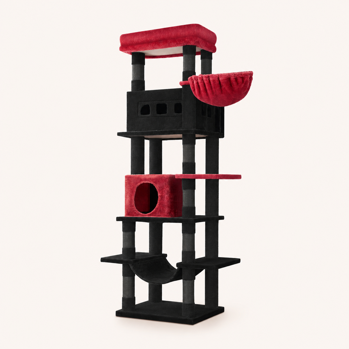 Neko Oki – Arbre à chat 170 cm avec tapis lavable – Noir et rouge – photo principale