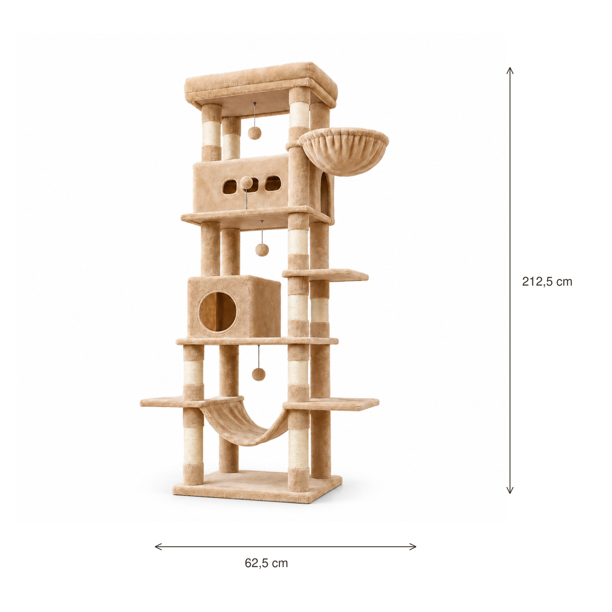 Neko Kyo – Arbre à chat XXL 210 cm — dimensions sur fond blanc