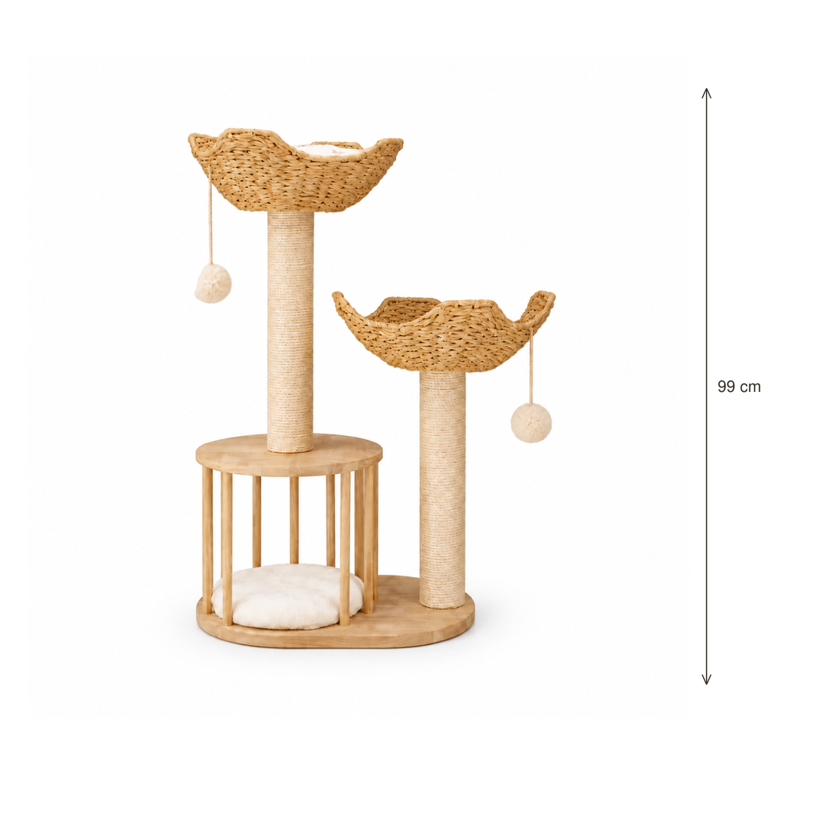 Neko Kiri – Arbre à chat en bois et paniers tressés 99 cm — hauteur 99 cm