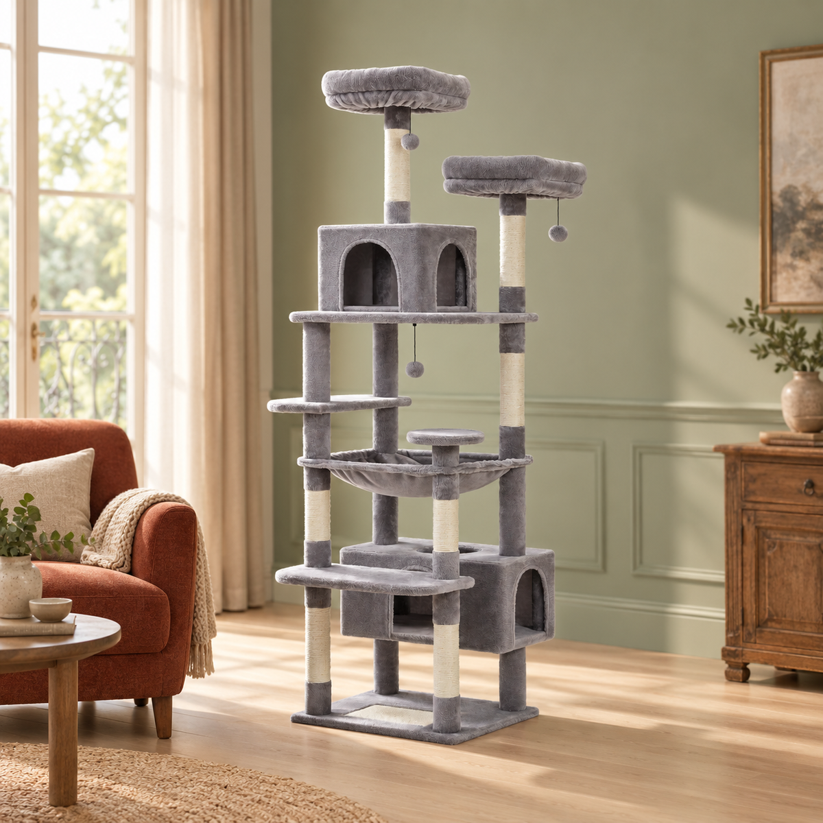 Neko Taiga – Arbre à chat XXL – Modèle A, 184 cm — mise en situation