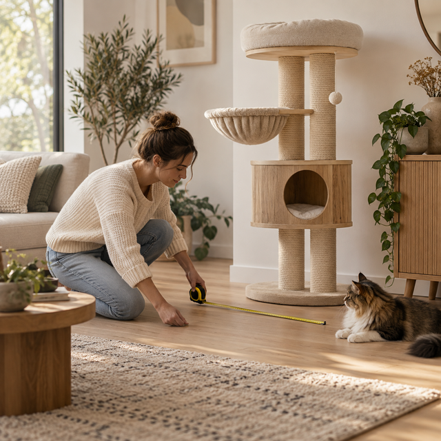 Mesure de l’espace au sol prévu pour un arbre à chat