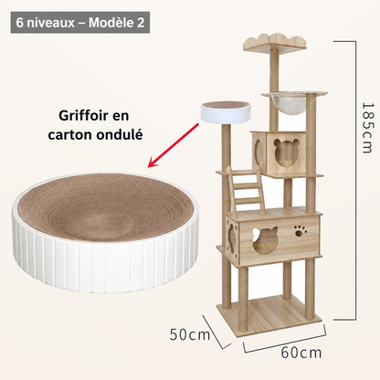 Dimensions – Neko Ki – Arbre à chat en bois 6 niveaux – Modèle 2 – 185 cm