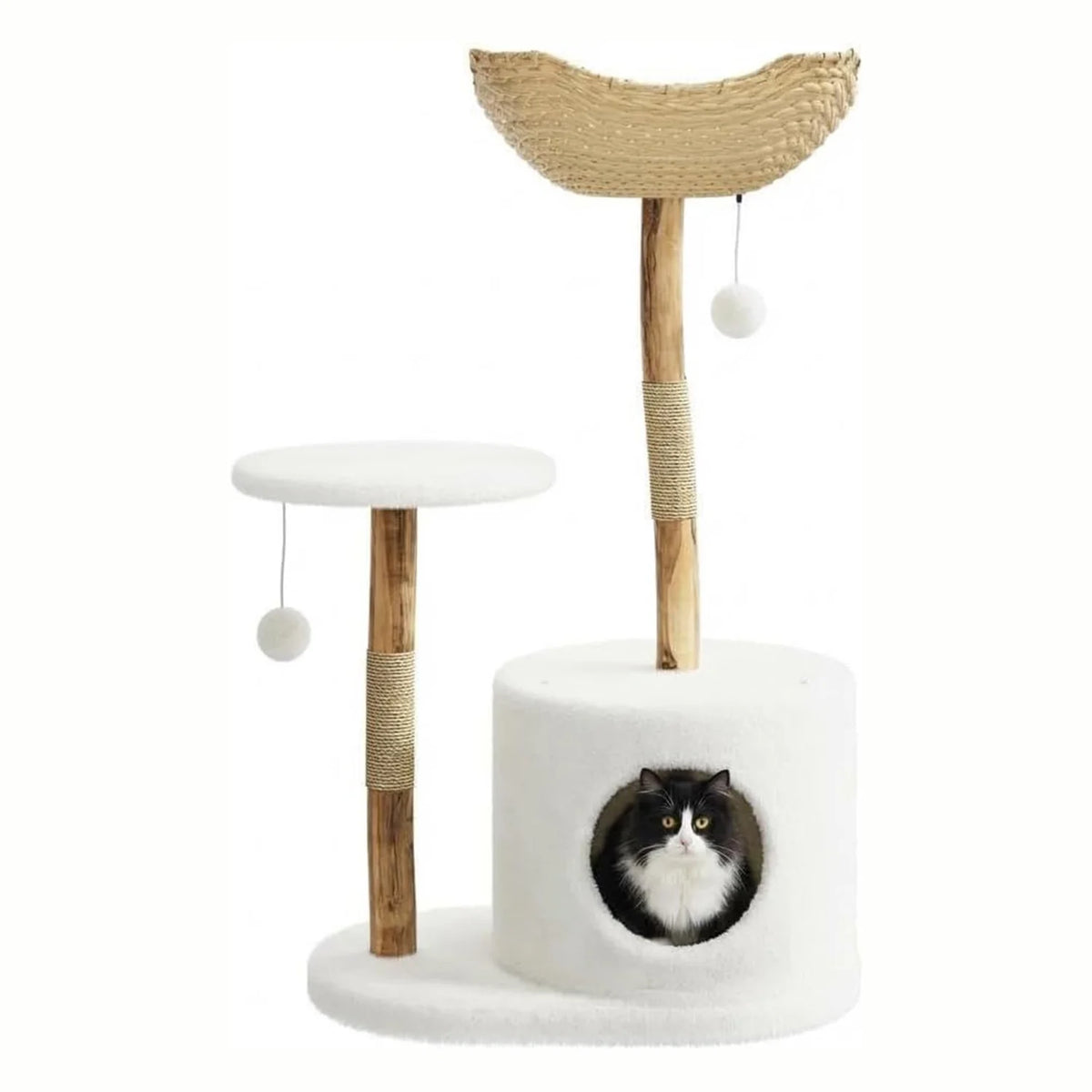 Neko Kago – Arbre à chat en bois et rotin 117 cm – vue produit 8