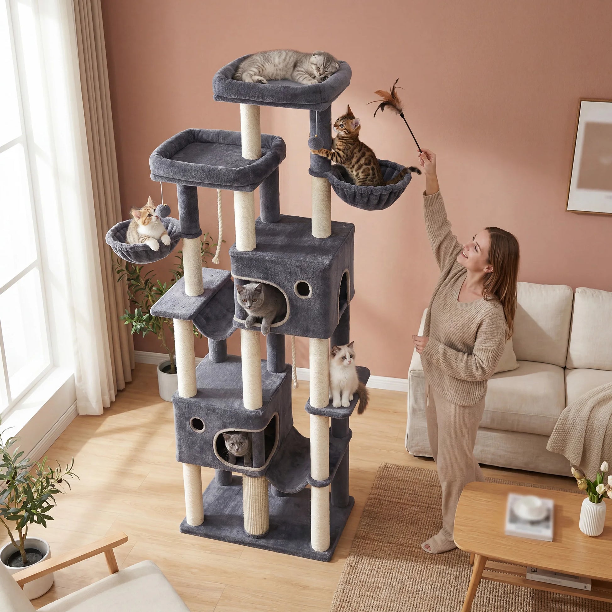 Neko Tora – Arbre à chat XXL 213 cm à 9 niveaux – vue produit 3