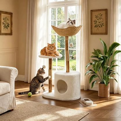 Neko Kago – Arbre à chat en bois et rotin 117 cm – vue produit 4