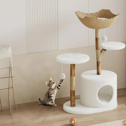 Neko Kago – Arbre à chat en bois et rotin 117 cm – vue produit 6