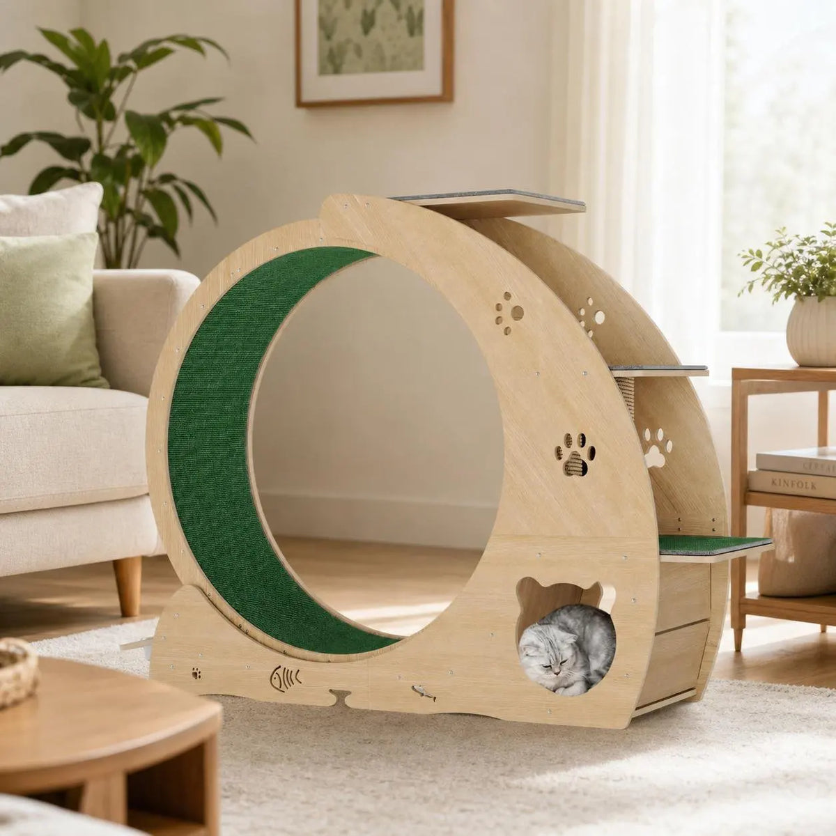 Neko Kaze – tour d’exercice en bois naturel et vert forêt dans un intérieur