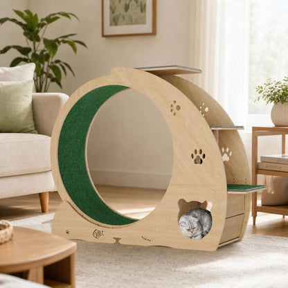Neko Kaze – tour d’exercice en bois naturel et vert forêt dans un intérieur