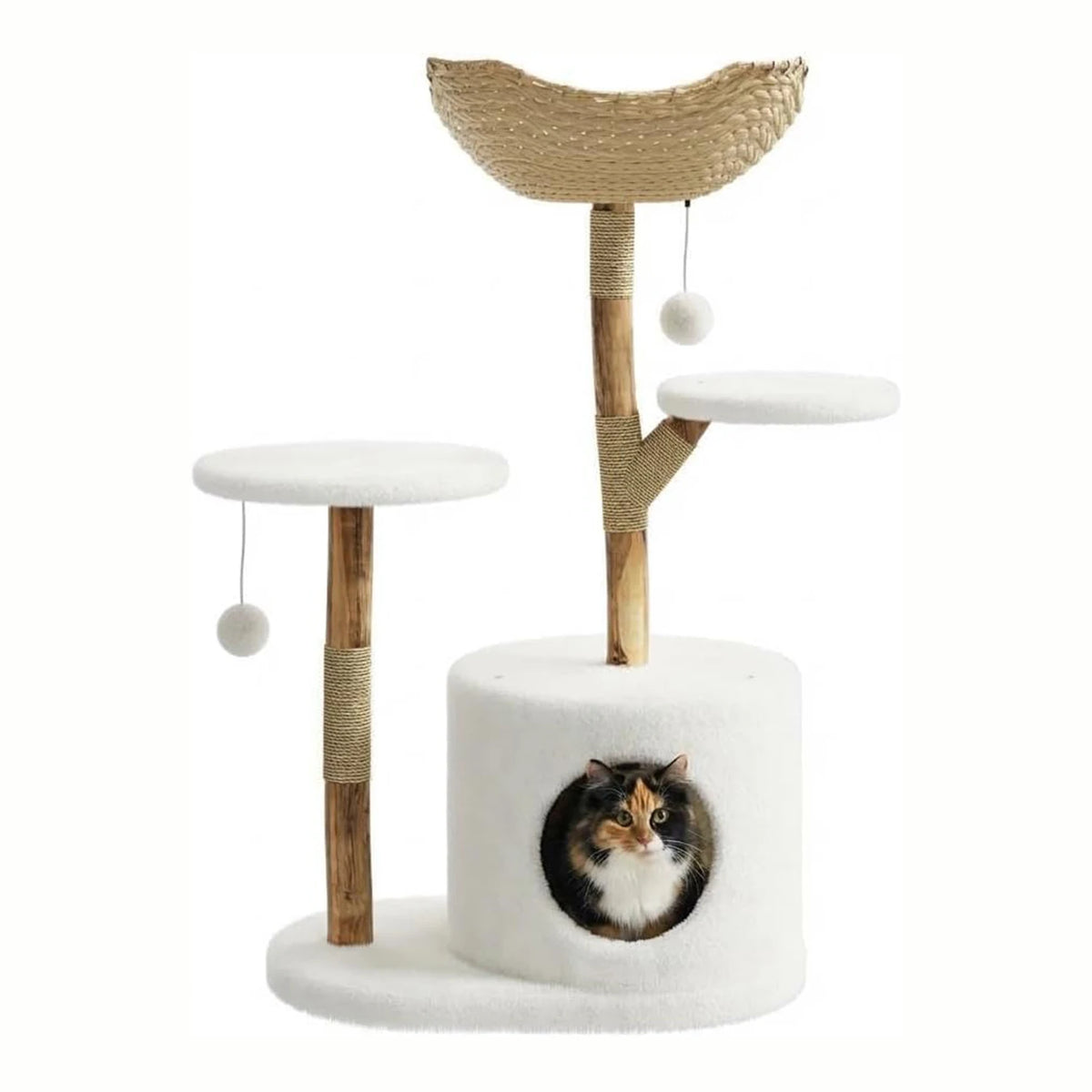 Neko Kago – Arbre à chat en bois et rotin 117 cm – vue produit 7