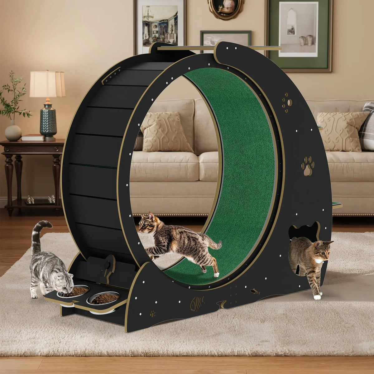 Neko Kaze – tour d’exercice noire et vert forêt avec roue pour chat