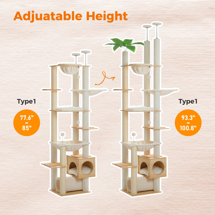 Neko Mori – Arbre à chat sol-plafond 237 à 256 cm – Modèle B beige