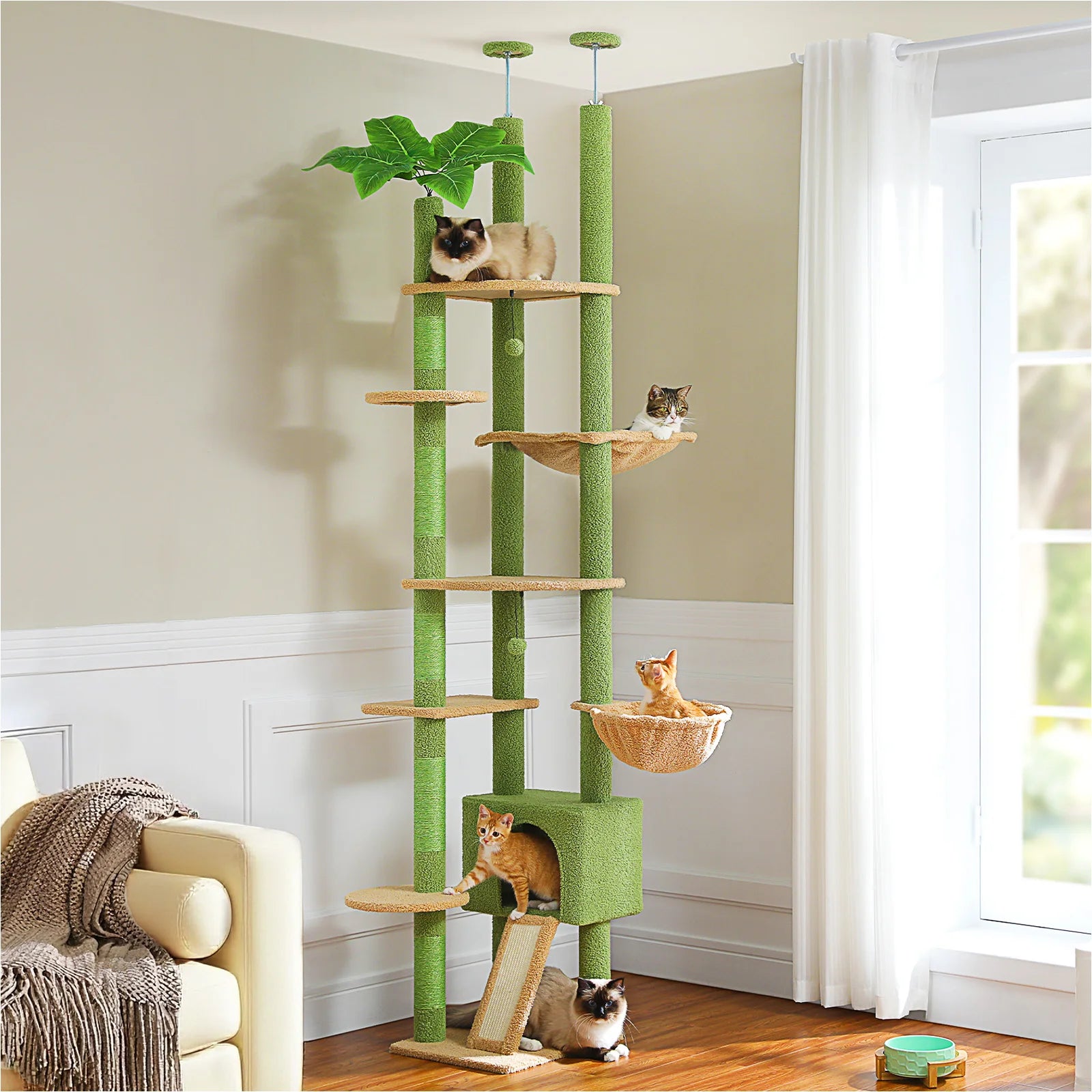 Neko Mori – Arbre à chat en bois du sol au plafond – vue 7