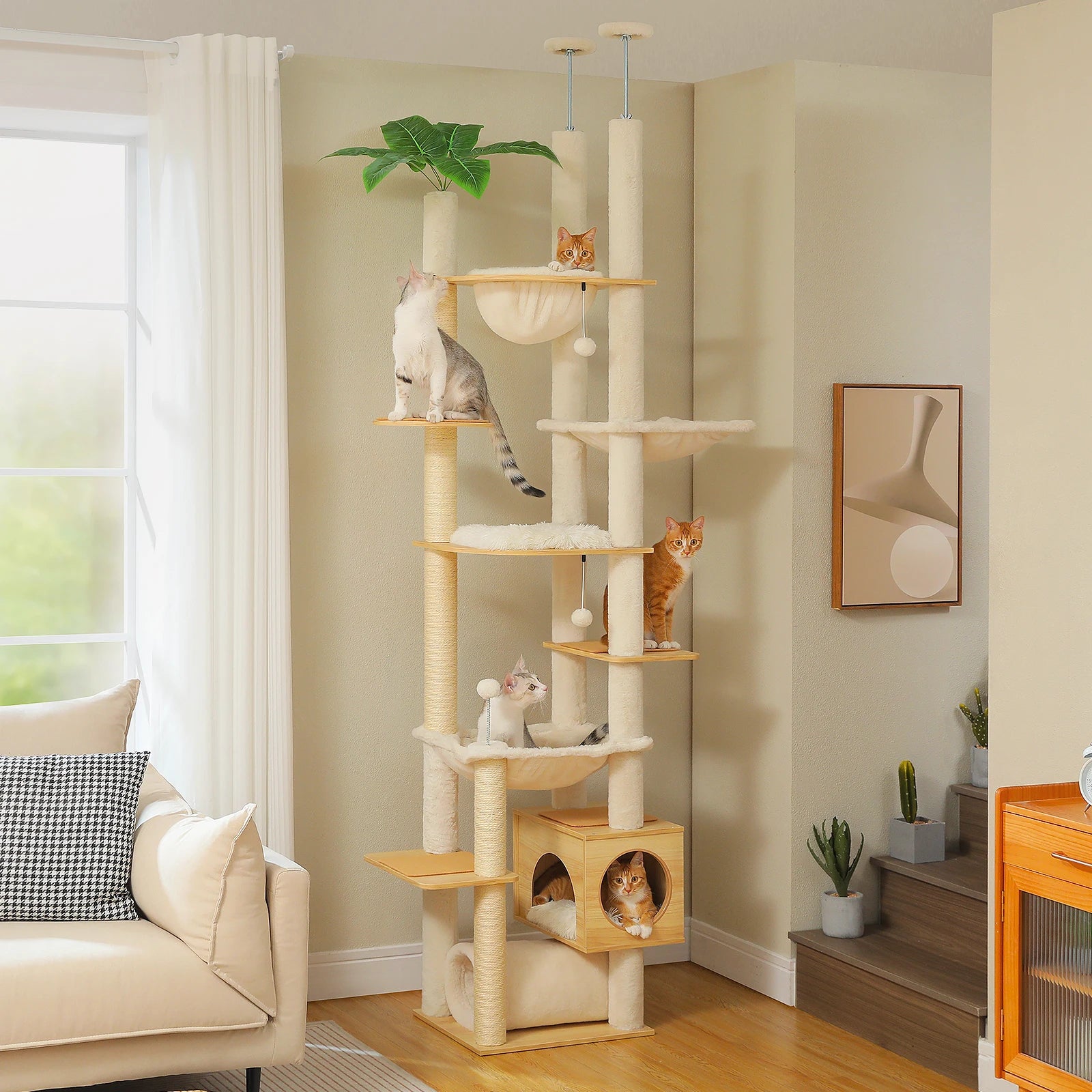 Neko Mori – Arbre à chat en bois du sol au plafond