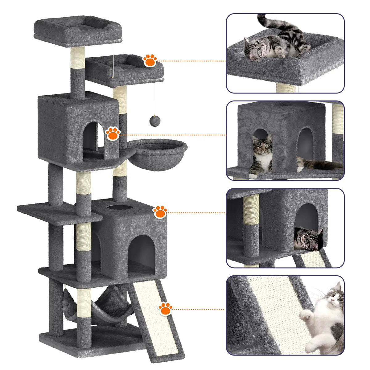 Neko Fuji – Arbre à chat 158 cm avec deux niches – vue 2
