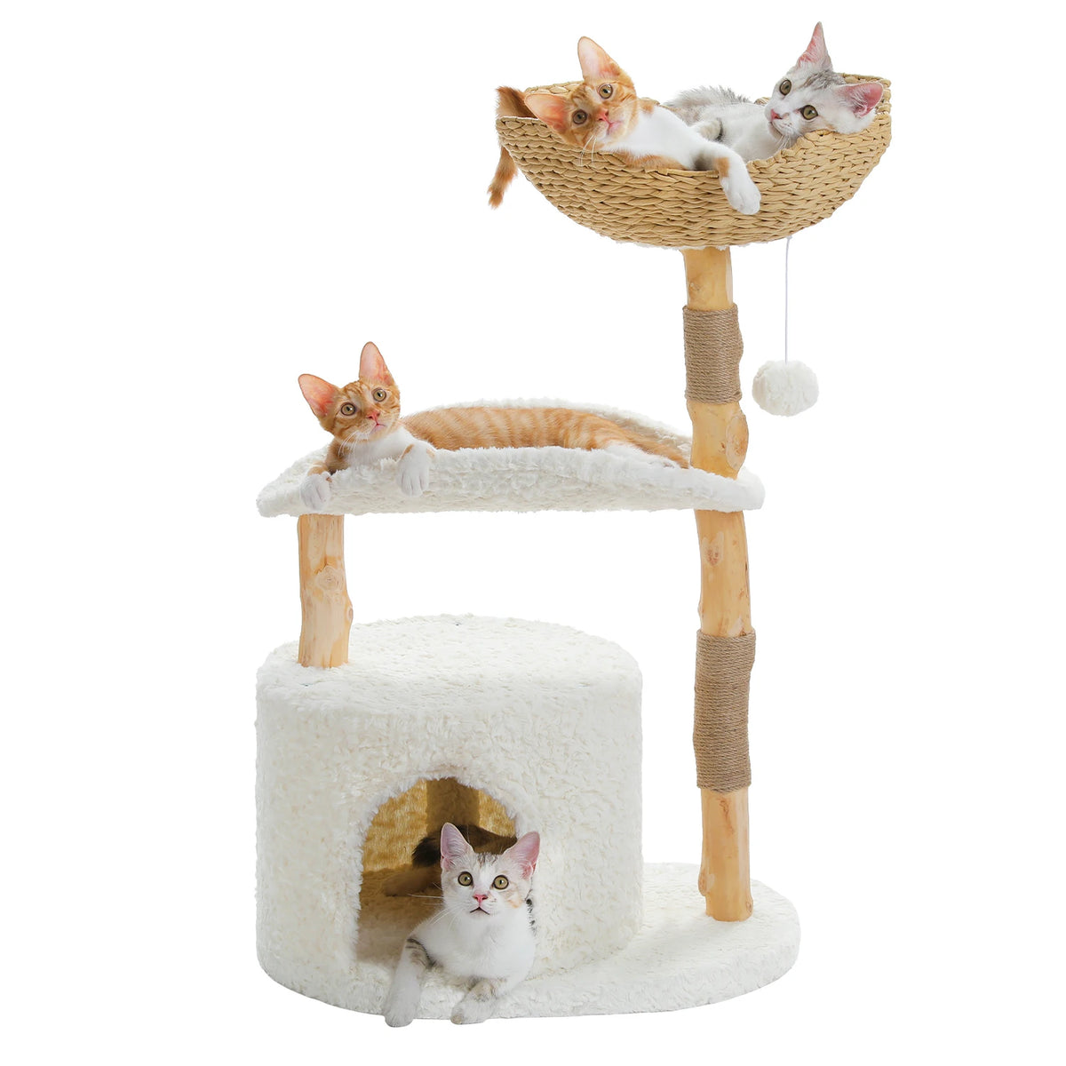 Neko Moku – Arbre à chat en bois et rotin à 3 niveaux – vue produit 5