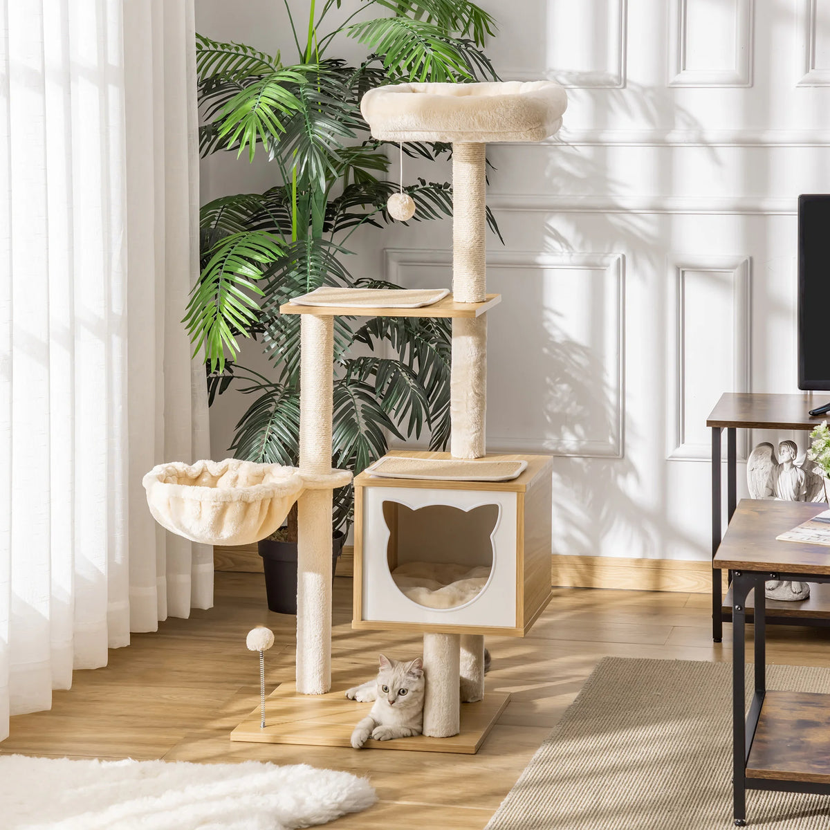 Neko Nagi – Arbre à chat compact 126 cm avec niche et hamac – vue produit 3