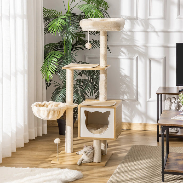Neko Nagi – Arbre à chat compact 126 cm avec niche et hamac – vue produit 3