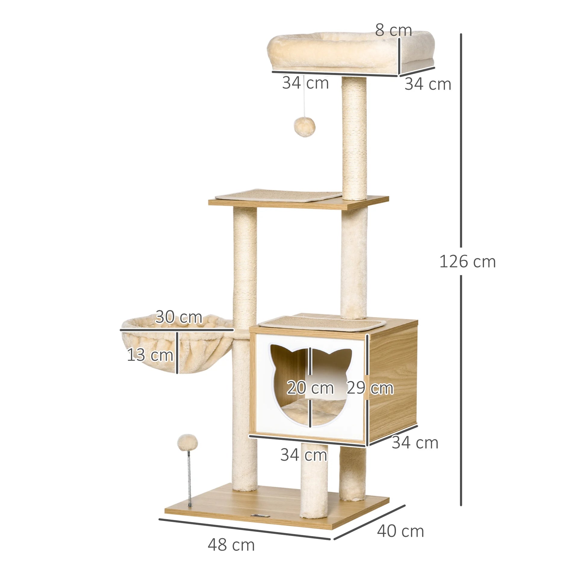 Neko Nagi – Arbre à chat compact 126 cm avec niche et hamac – vue produit 4