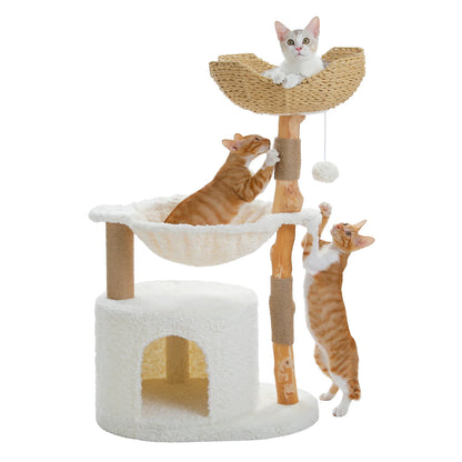 Neko Moku – Arbre à chat en bois et rotin à 3 niveaux – vue produit 4