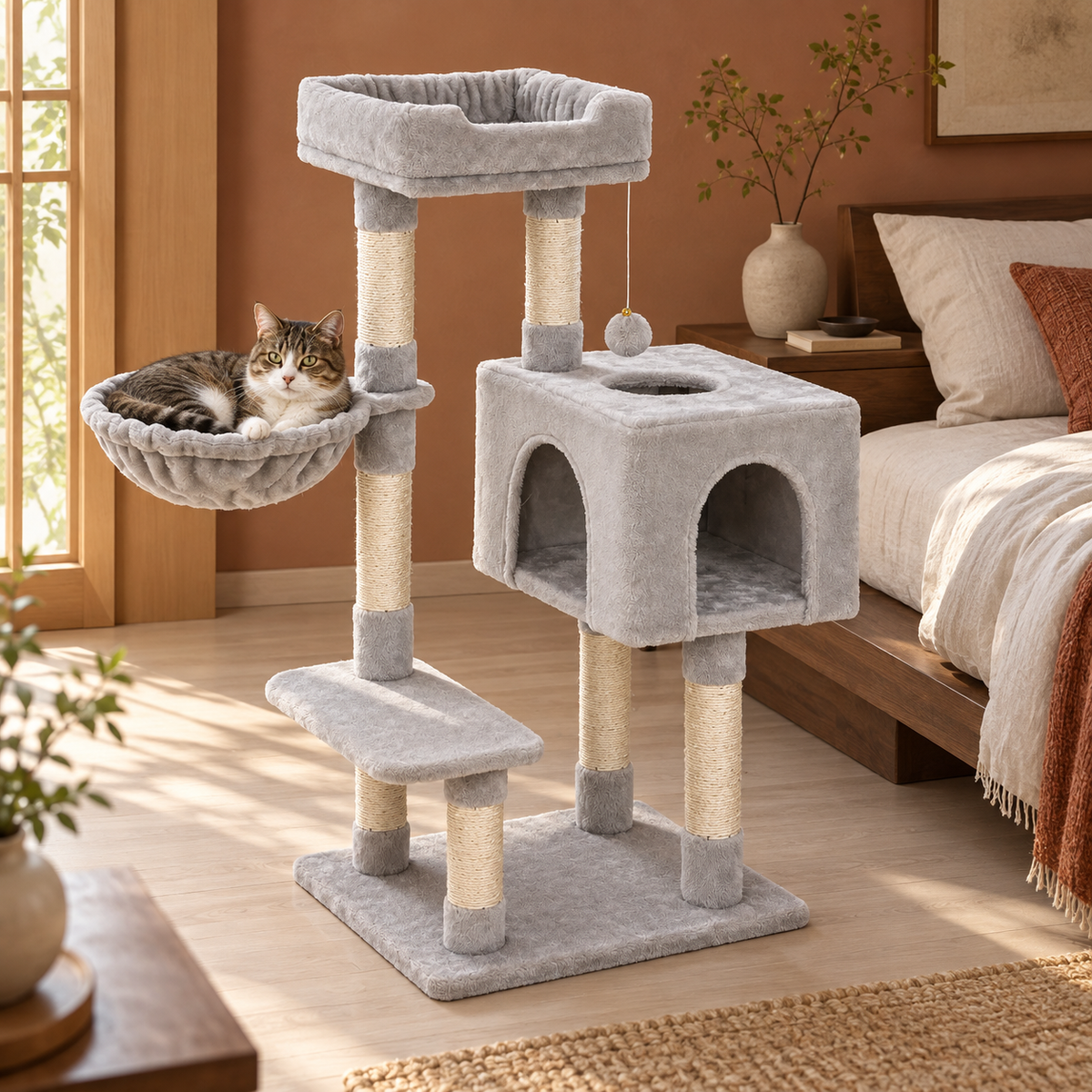 Neko Koya – Arbre à chat compact 98 cm dans un décor japonais