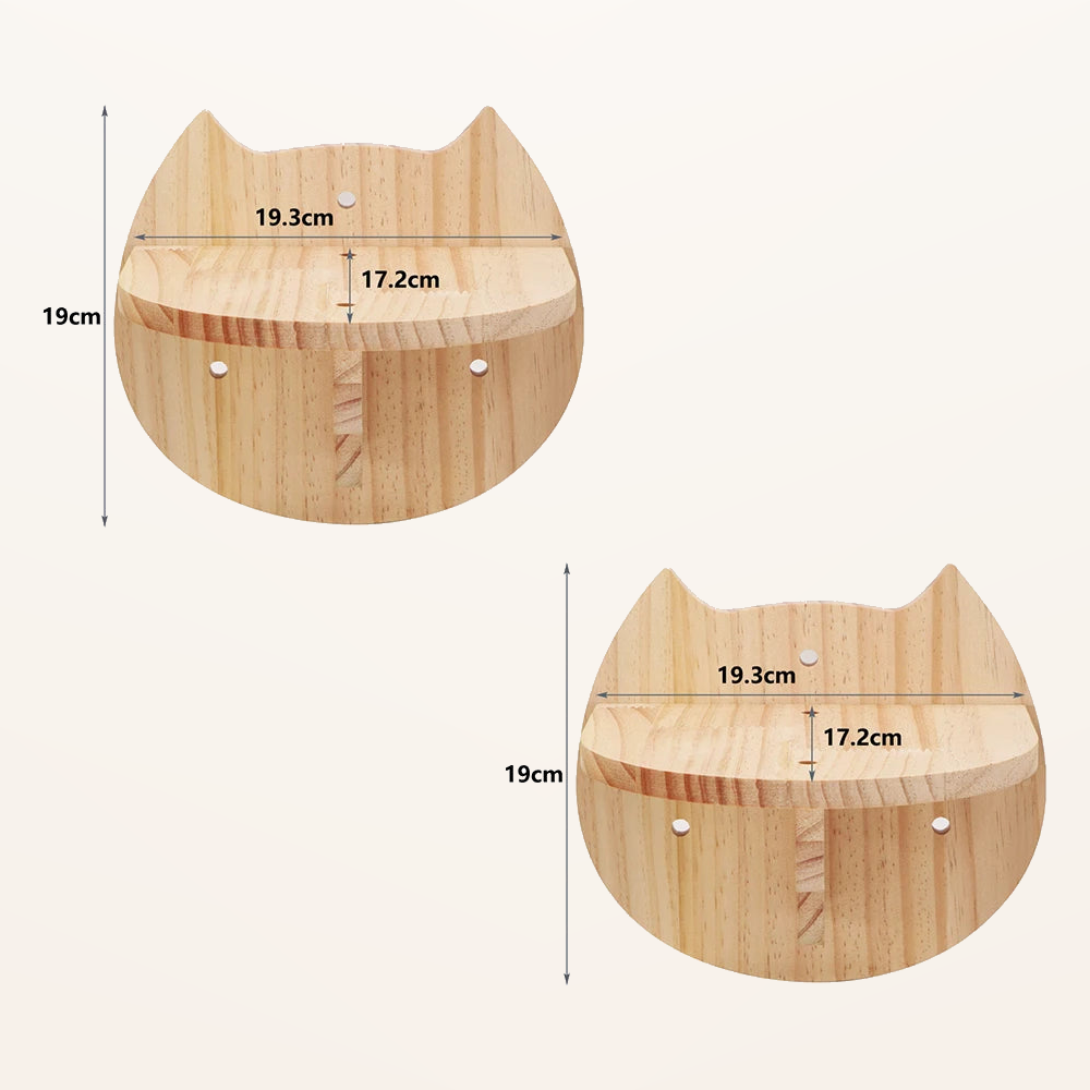 Neko Kumo – Parcours mural modulable pour chat – Lot de 2 plateformes tête de chat – fond beige avec dimensions
