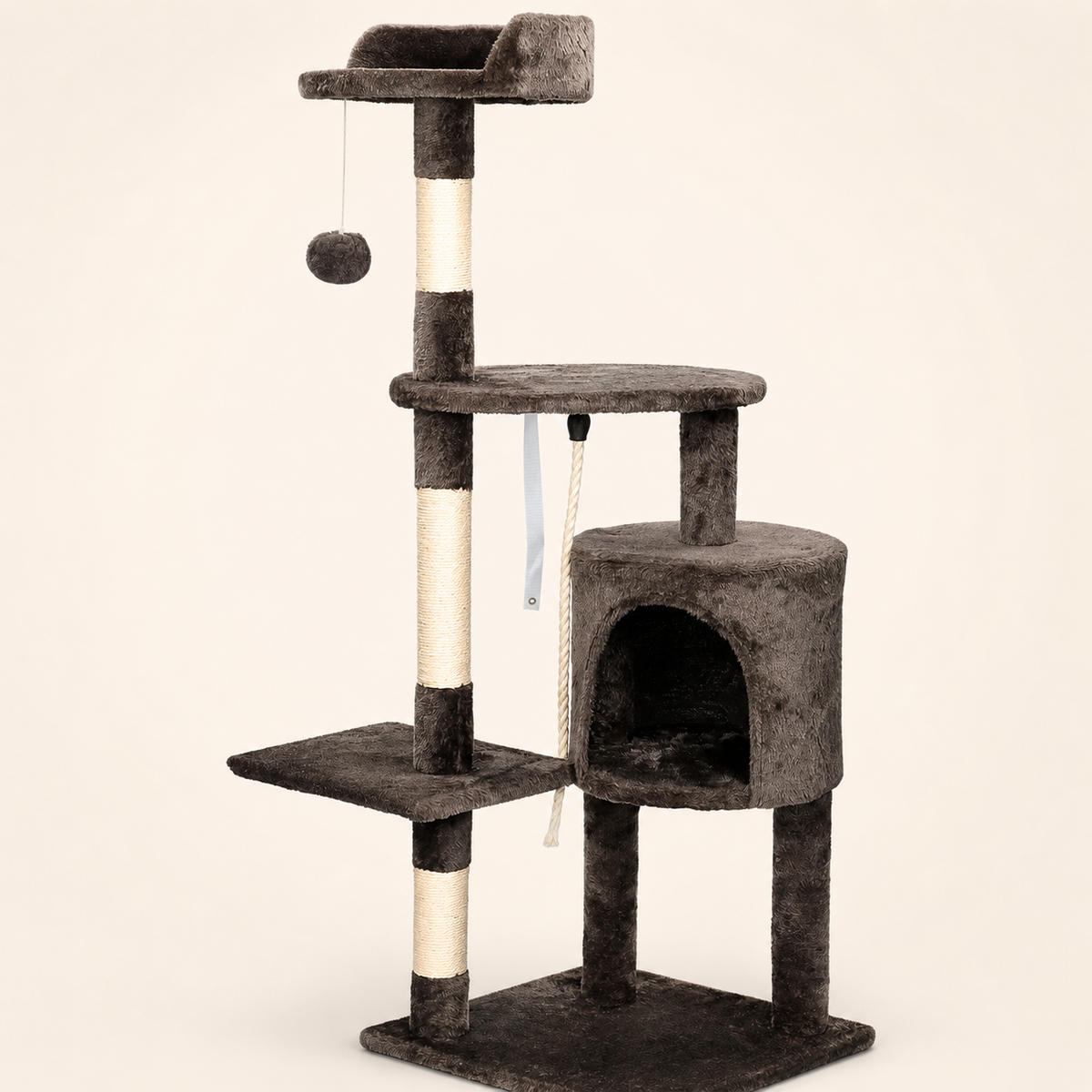 Neko Hoshi – Arbre à chat multi-niveaux avec perchoirs – Modèle A – fond beige avec dimensions