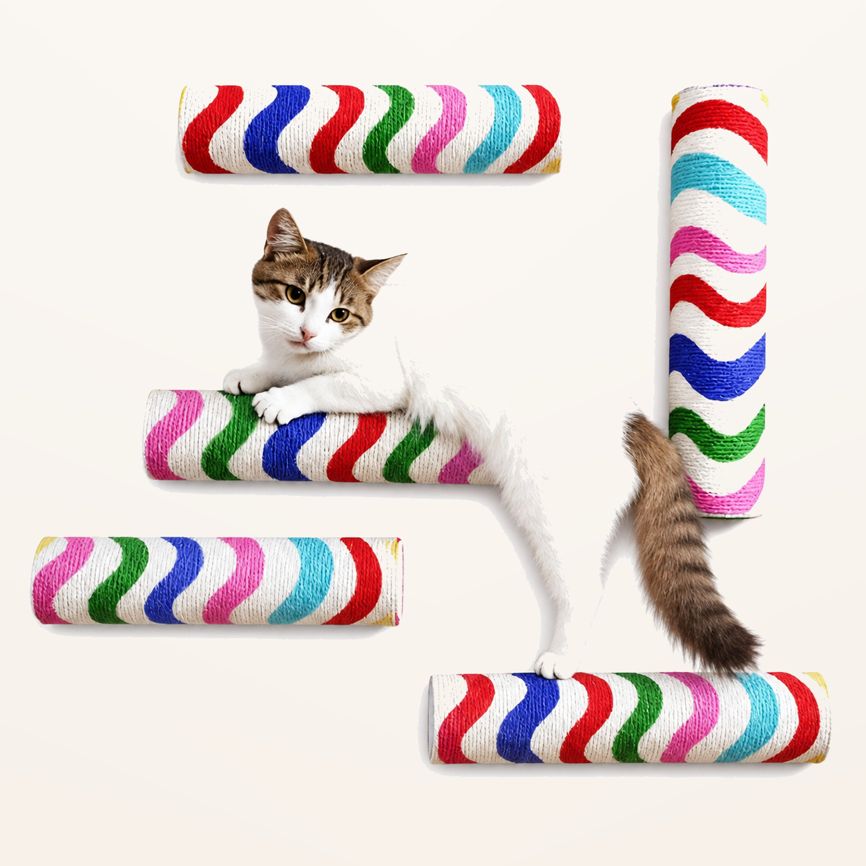 Neko Kizu – Griffoir mural adhésif – Multicolore / L – 50 × 9 cm – fond beige avec dimensions