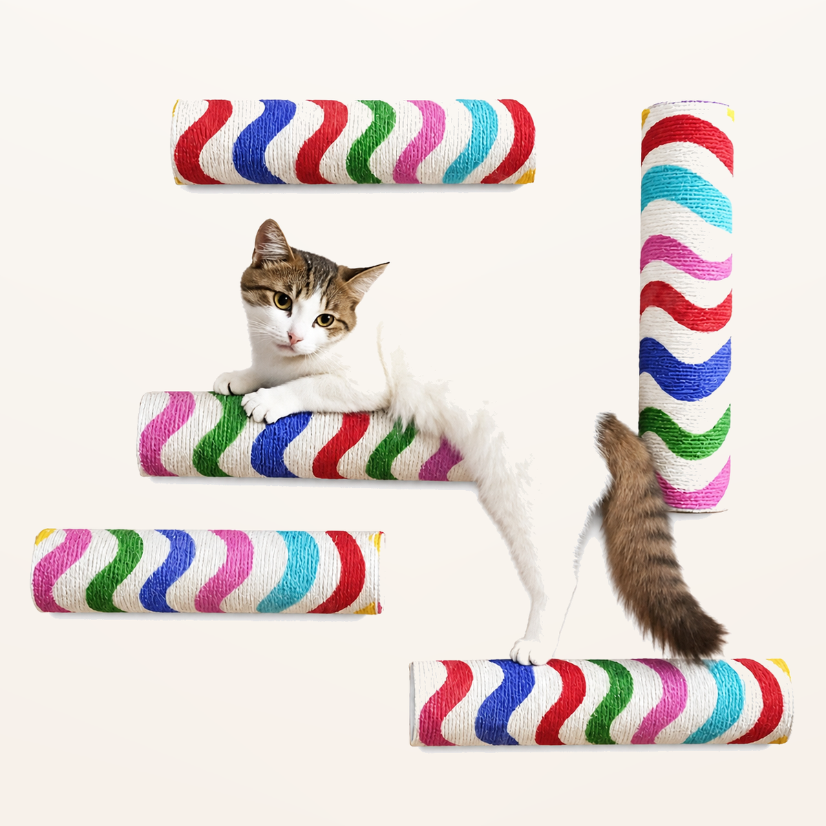 Neko Kizu – Griffoir mural adhésif – Multicolore / S – 30 × 9 cm – fond beige avec dimensions