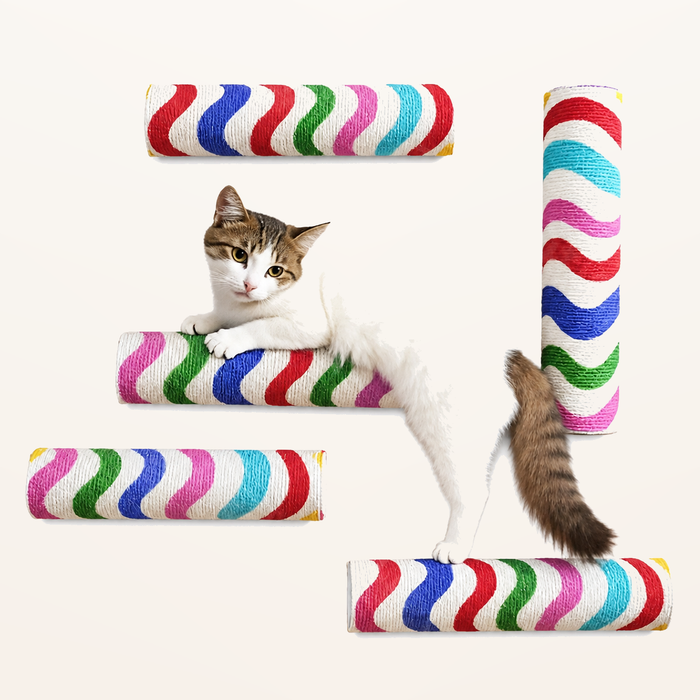 Neko Kizu – Griffoir mural adhésif – Multicolore / S – 30 × 9 cm – fond beige avec dimensions