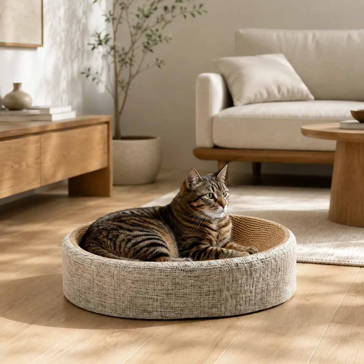 Neko Ami – Nid griffoir rond 41 cm dans un intérieur avec chats