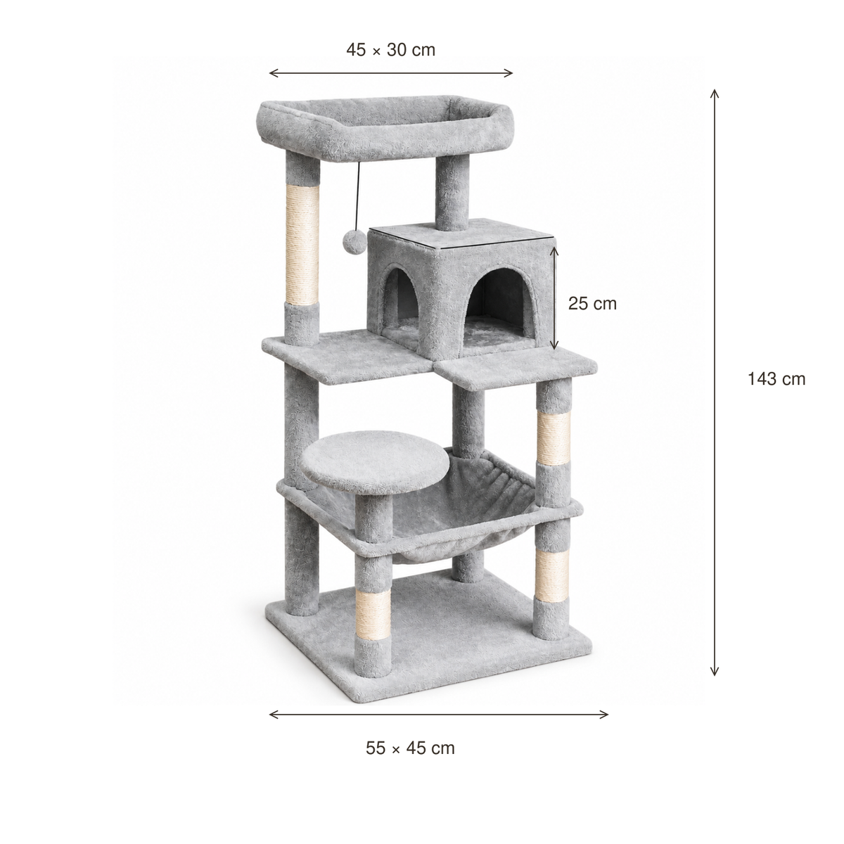 Neko Asobi — hauteur 143 cm, base 55 × 45 cm, couchage 45 × 30 cm