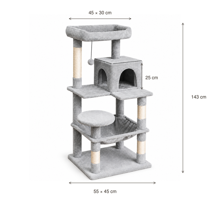 Neko Asobi — hauteur 143 cm, base 55 × 45 cm, couchage 45 × 30 cm