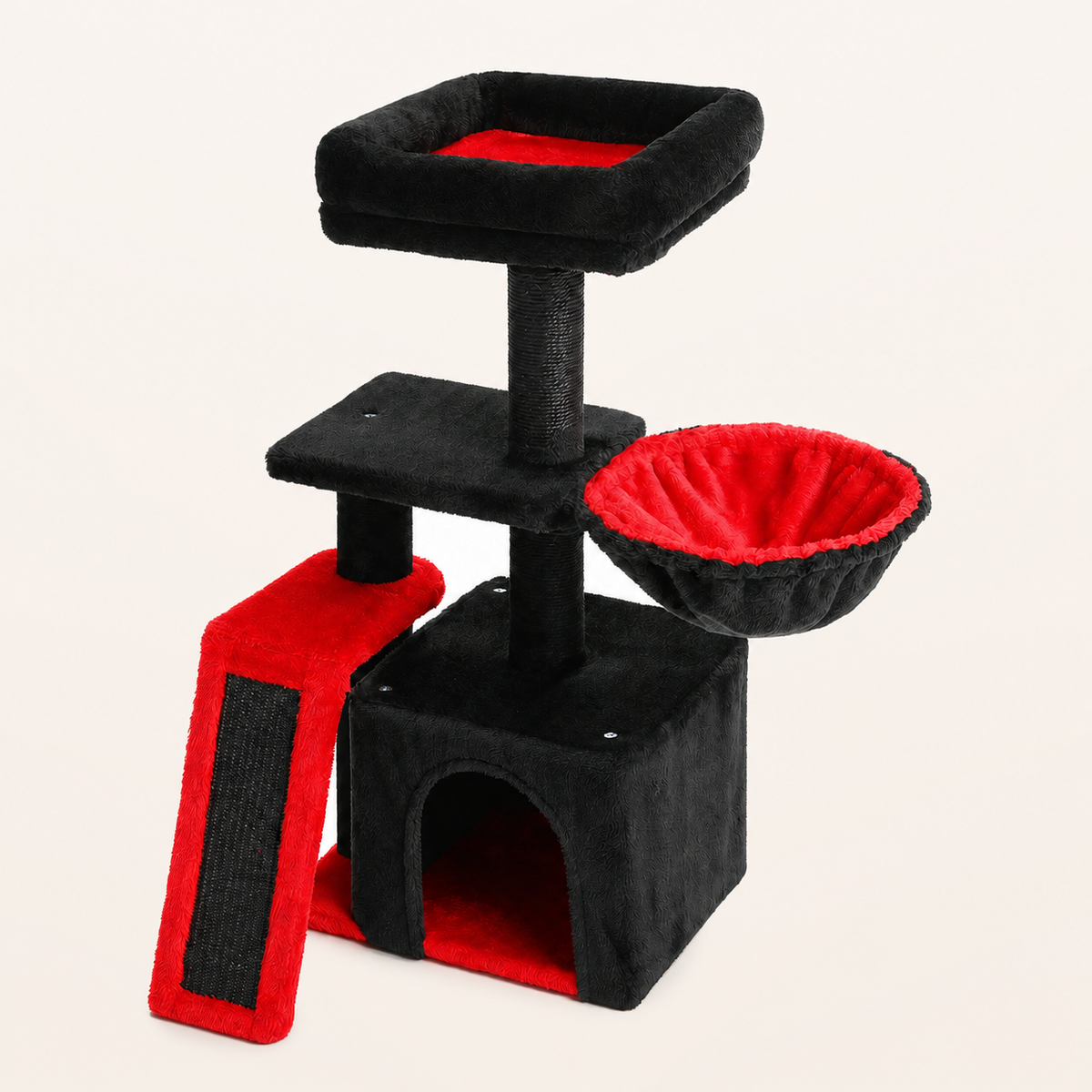 Neko Chibi – Petit arbre à chat avec hamac – Modèle A – Noir – produit seul sur fond beige