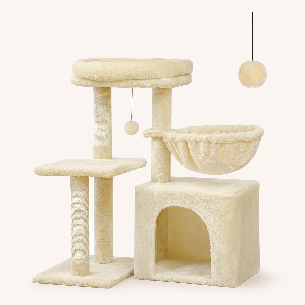 Neko Chibi – Petit arbre à chat avec hamac – Modèle C – Beige – produit seul sur fond beige