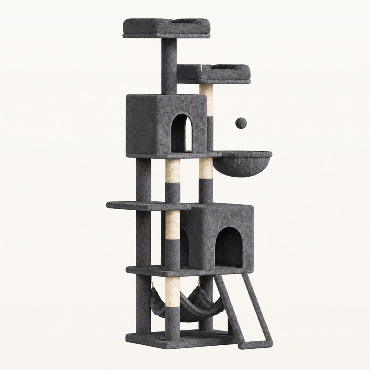 Neko Fuji – Arbre à chat 158 cm avec deux niches — Gris — vue harmonisée