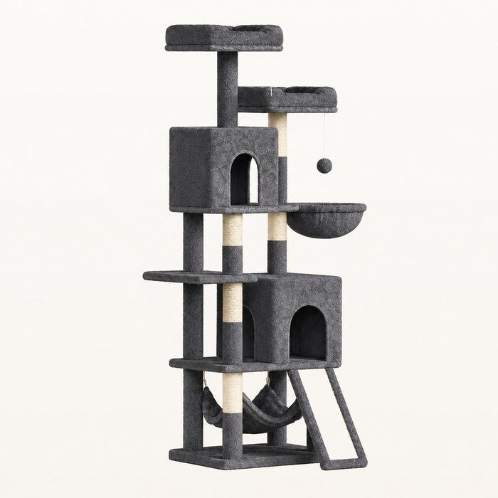 Neko Fuji – Arbre à chat 158 cm avec deux niches — Gris — vue harmonisée