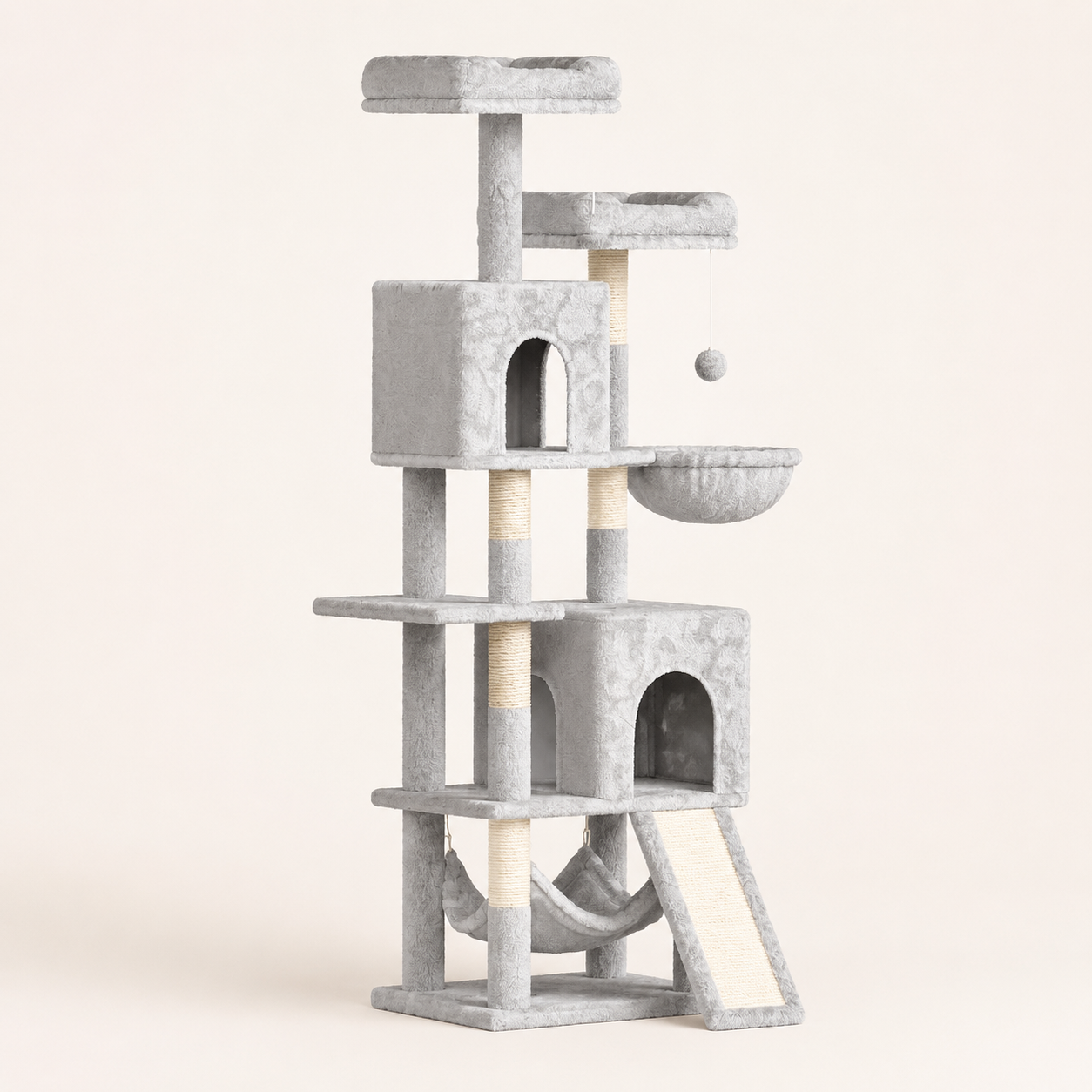 Neko Fuji gris clair – arbre à chat 158 cm entier sur fond beige
