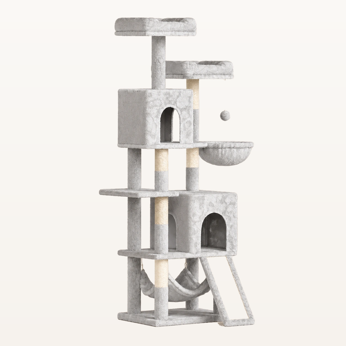 Neko Fuji gris clair – arbre à chat 158 cm entier sur fond beige