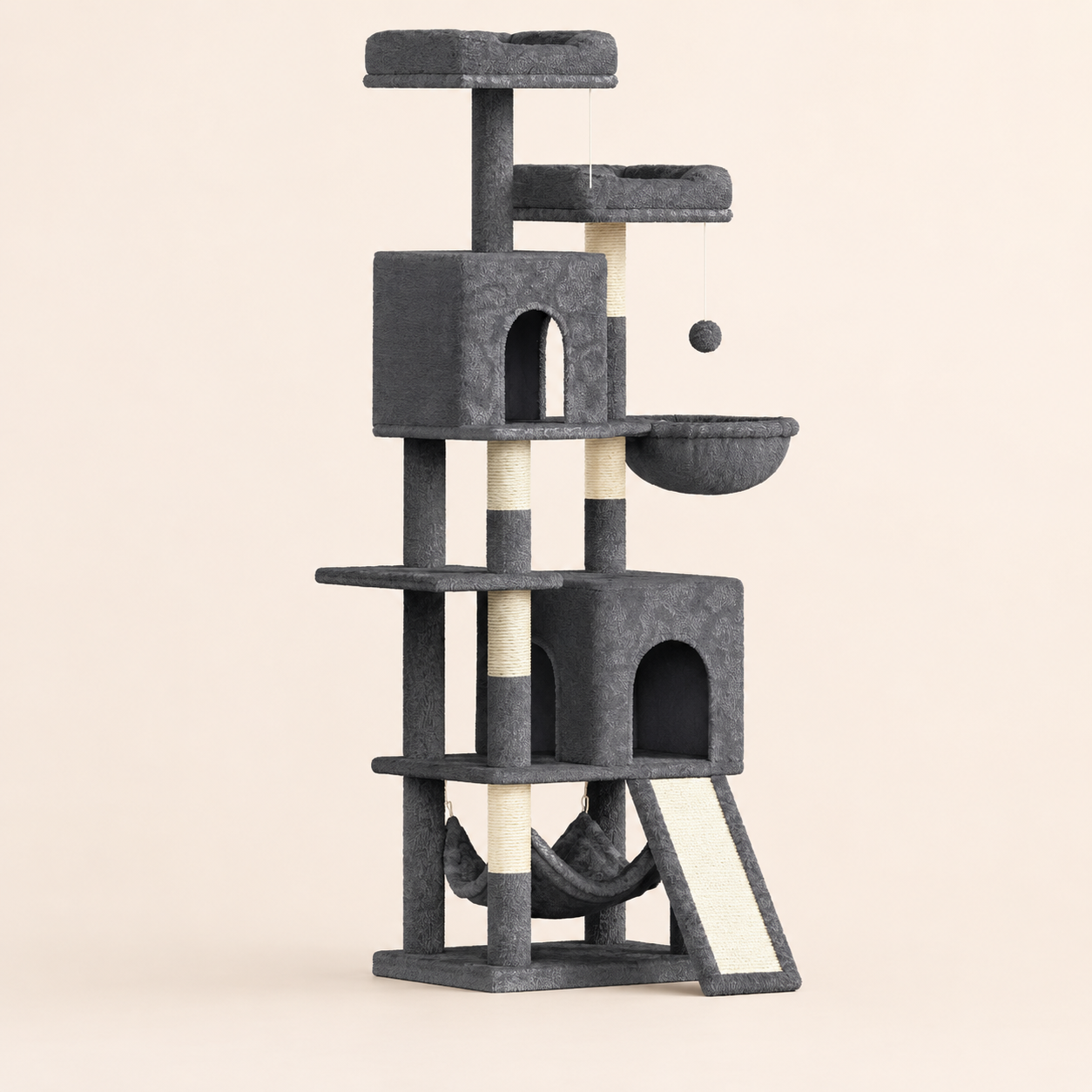 Neko Fuji gris – arbre à chat 158 cm entier sur fond beige