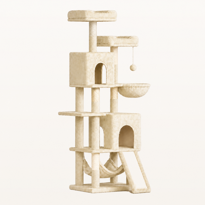 Neko Fuji – Arbre à chat 158 cm avec deux niches — Jaune — vue harmonisée