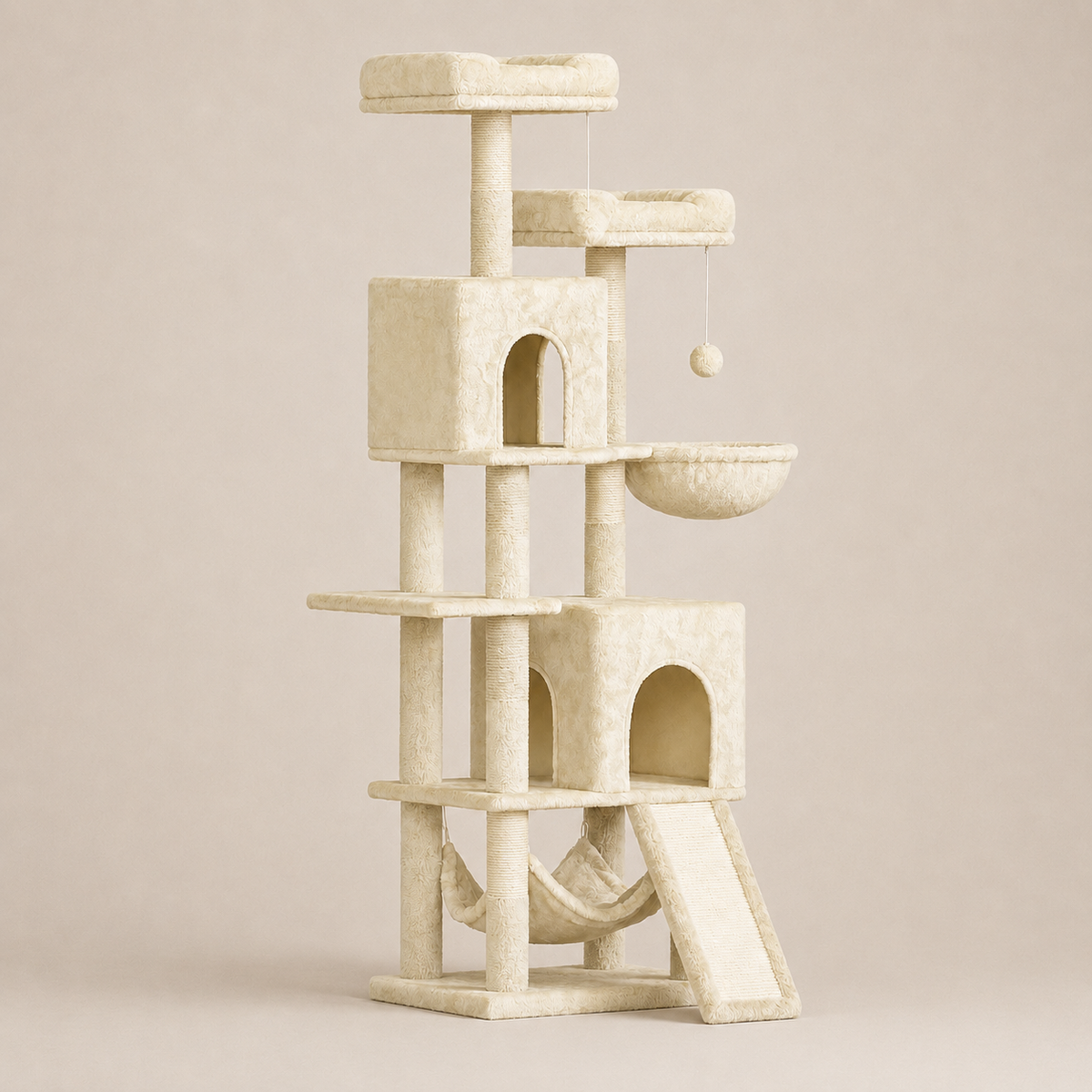 Neko Fuji jaune – arbre à chat 158 cm entier sur fond beige contrasté