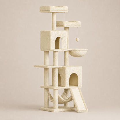Neko Fuji jaune – arbre à chat 158 cm entier sur fond beige contrasté