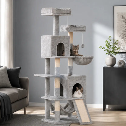 Neko Fuji – Arbre à chat 158 cm avec deux niches dans un intérieur coordonné avec chats
