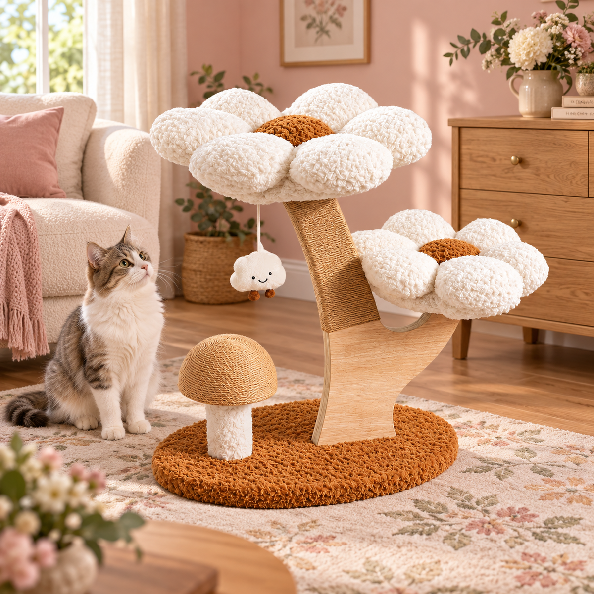 Neko Hanami – Arbre à chat fleuri 2 niveaux – 72 cm — ambiance 1