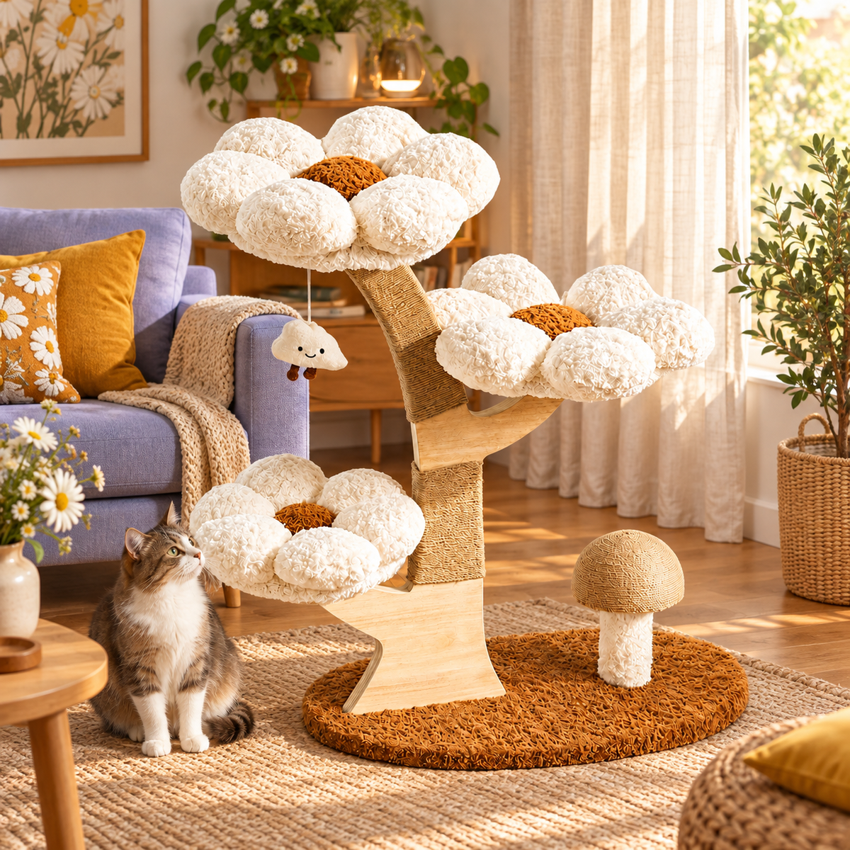 Neko Hanami – Arbre à chat fleuri 3 niveaux – 90 cm — ambiance 1