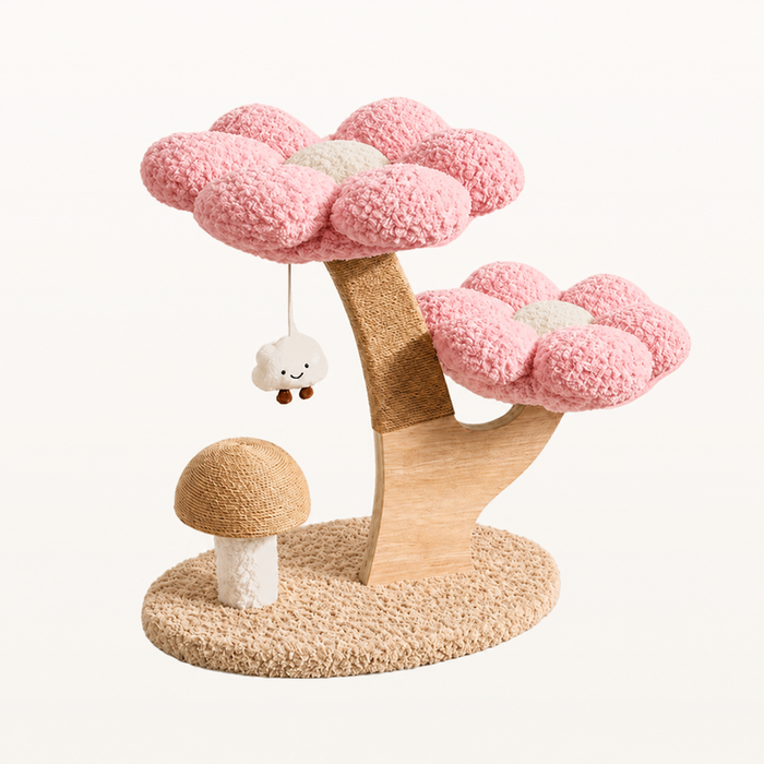 Neko Hanami – Arbre à chat fleuri 2 niveaux – 72 cm — Rose — vue harmonisée