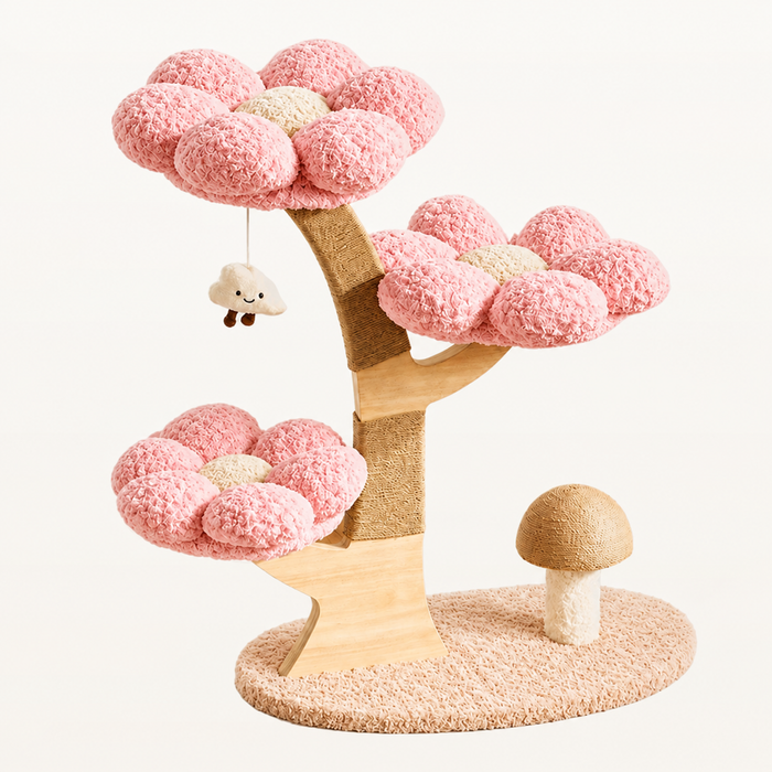 Neko Hanami – Arbre à chat fleuri 3 niveaux – 90 cm — Rose — vue harmonisée