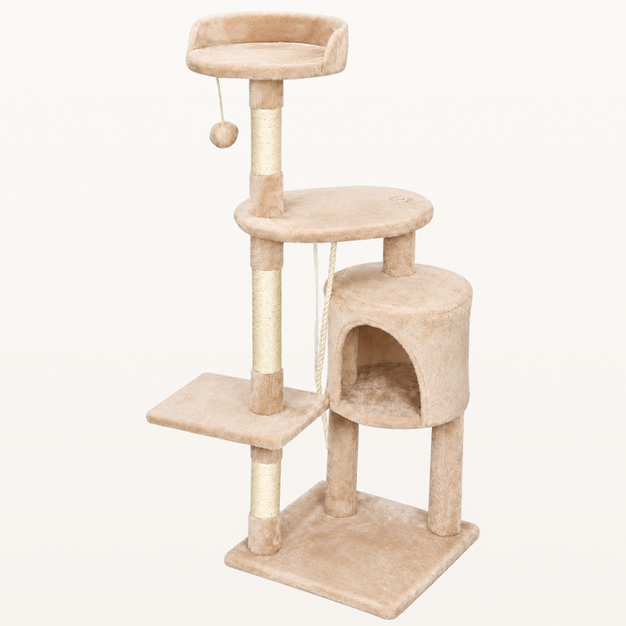 Neko Hoshi – Arbre à chat avec niche et perchoirs – 112 cm — Beige — vue harmonisée