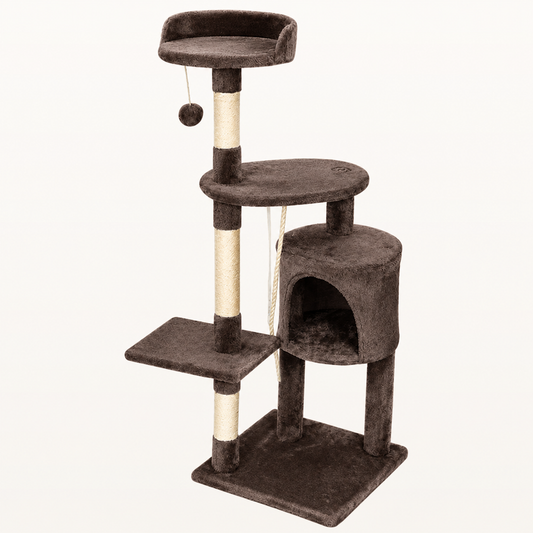 Neko Hoshi – Arbre à chat avec niche et perchoirs – 112 cm — Brun foncé — vue harmonisée